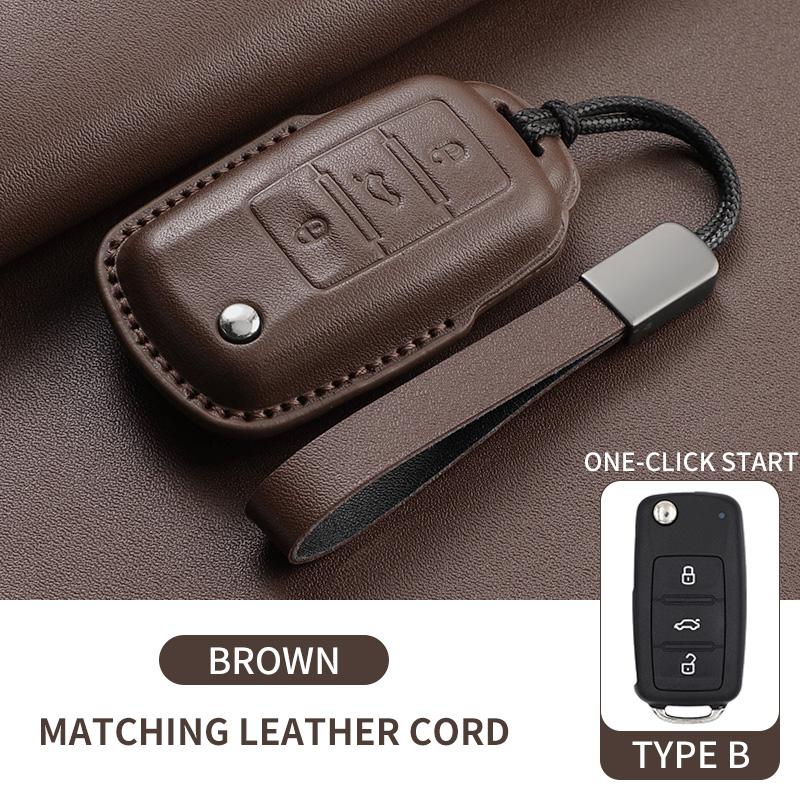 Leather Car Key Case Cover Shell Fob For Vw Volkseagen Passat B8 Magotan For Skoda Superb A7 Kodiaq Seat Protected Keychain Bag