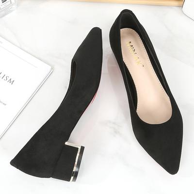 New Pointed High Heels Women's Thick Heels Shallow Mouth Professional Temperament Single Shoes Black Large Size High Heels
