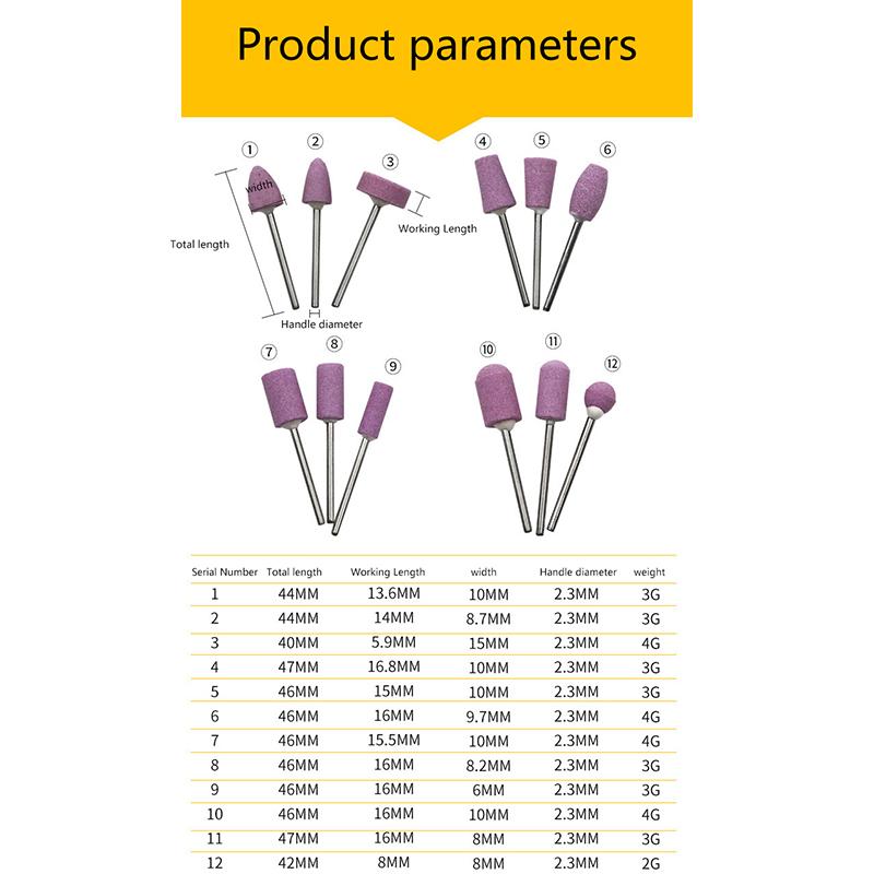 12Pcs Abrasive Polishing Mounted Stone For Rotary Tools Grinding Stone Wheel Head Tools 2.35Mm Shank Mini Nail Drill Bit Set
