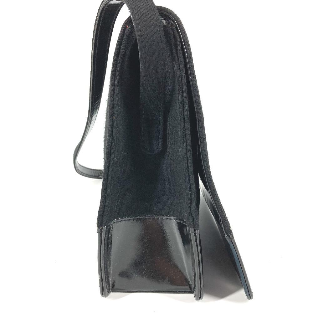 CHANEL vintage CC logo flap bag Shoulder Bag cotton / Patent Leather Black