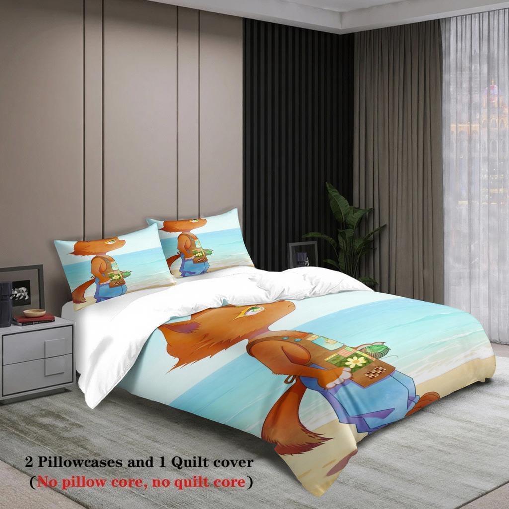 Blue Seaside Bedding Set Softville Cozy Town Cute Fern the Quilt Fox With Duvet Cover & Pillowcase For Children's Bedroom Decor