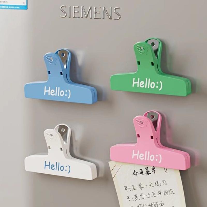 [Color random] 3Pcs Magnetic Clip kitchen Food Snack sealing seasoning Plastic Clip Office Supply for Documents Bills Stationery