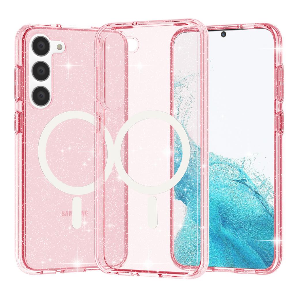 For Samsung Galaxy S24 Case Magnetic Glitter PC+TPU Phone Cover Compatible with MagSafe