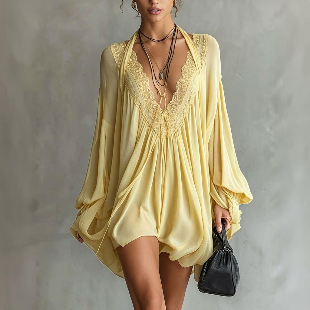 Women's Sexy Lace Patchwork V-Neck Dress
