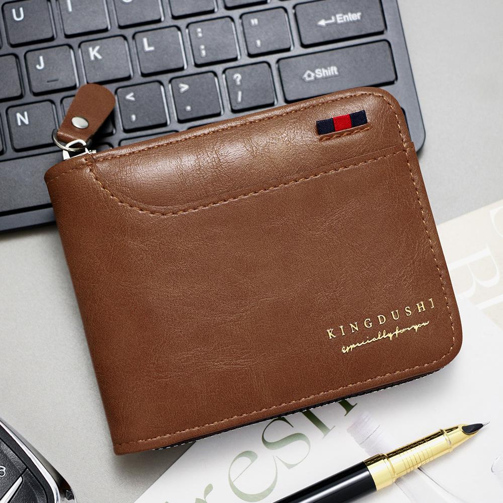 Schoolbag Popular Oil Wax Leather Splicing Men's Short Wallet, Multi-card Position Chain Hinge Change Bag Wallet Wholesale