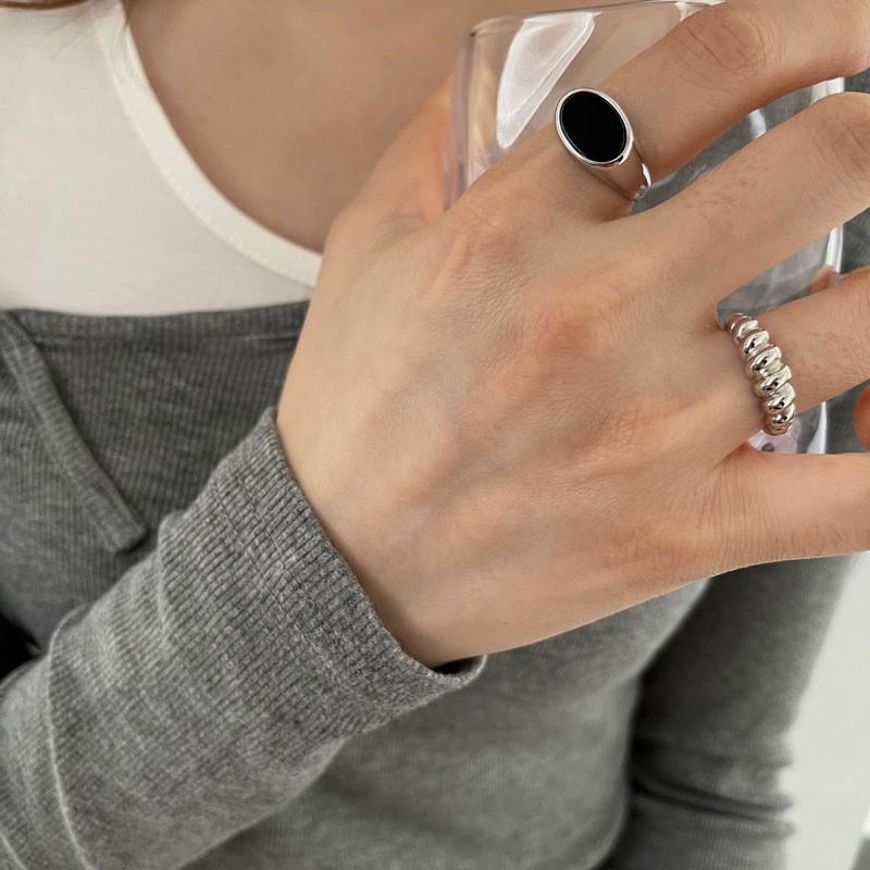 Black Chic Onyx Ring In 925 Sterling Silver With Adjustable Open Band For Cool Hip Style Hop