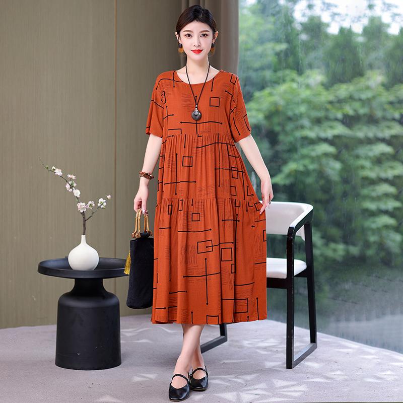 Plus Size Floral Dresses for Women  Oversize Loose Short Sleeve Summer Long Dress Middle-aged Women Summer Sundresses