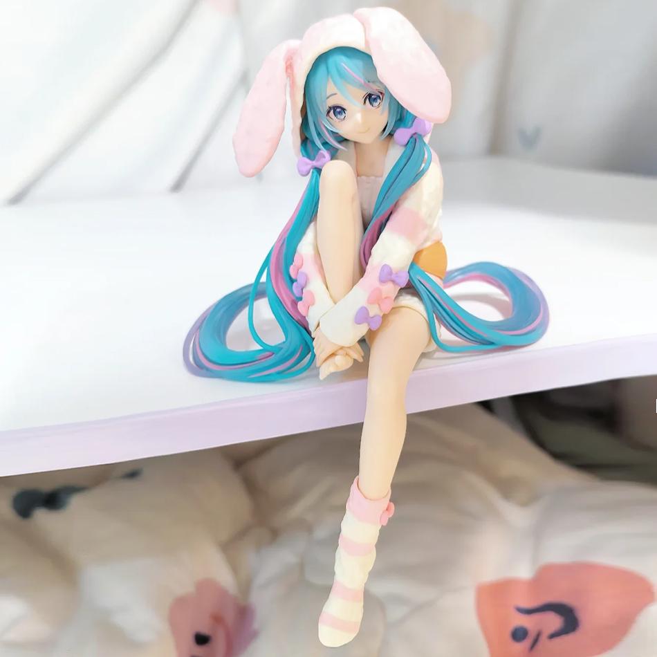 15CM Anime HATSUNE MIKU Figure Noodle Stopper Figure Rabbit Ear Pajamas Model Toy Doll Aciton Figure Collection Gifts PVC