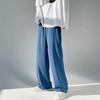 Summer Men Pants Solid Color Elastic Waist Anti-wrinkle Draping Wide Leg Trousers Streetwear