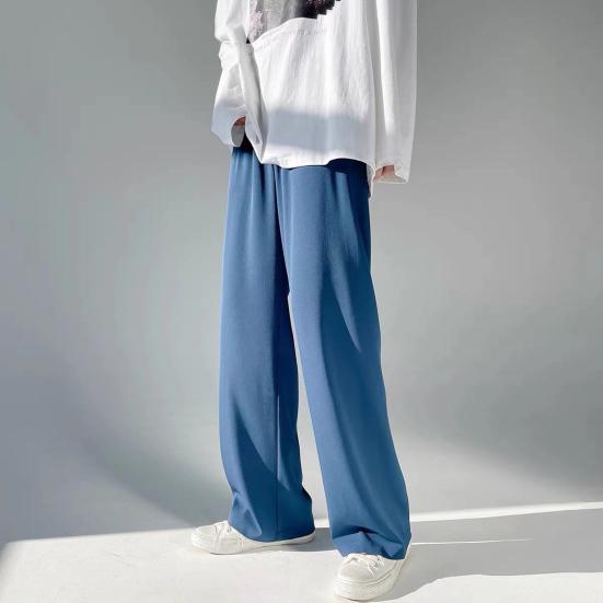 Summer Men Pants Solid Color Elastic Waist Anti-wrinkle Draping Wide Leg Trousers Streetwear