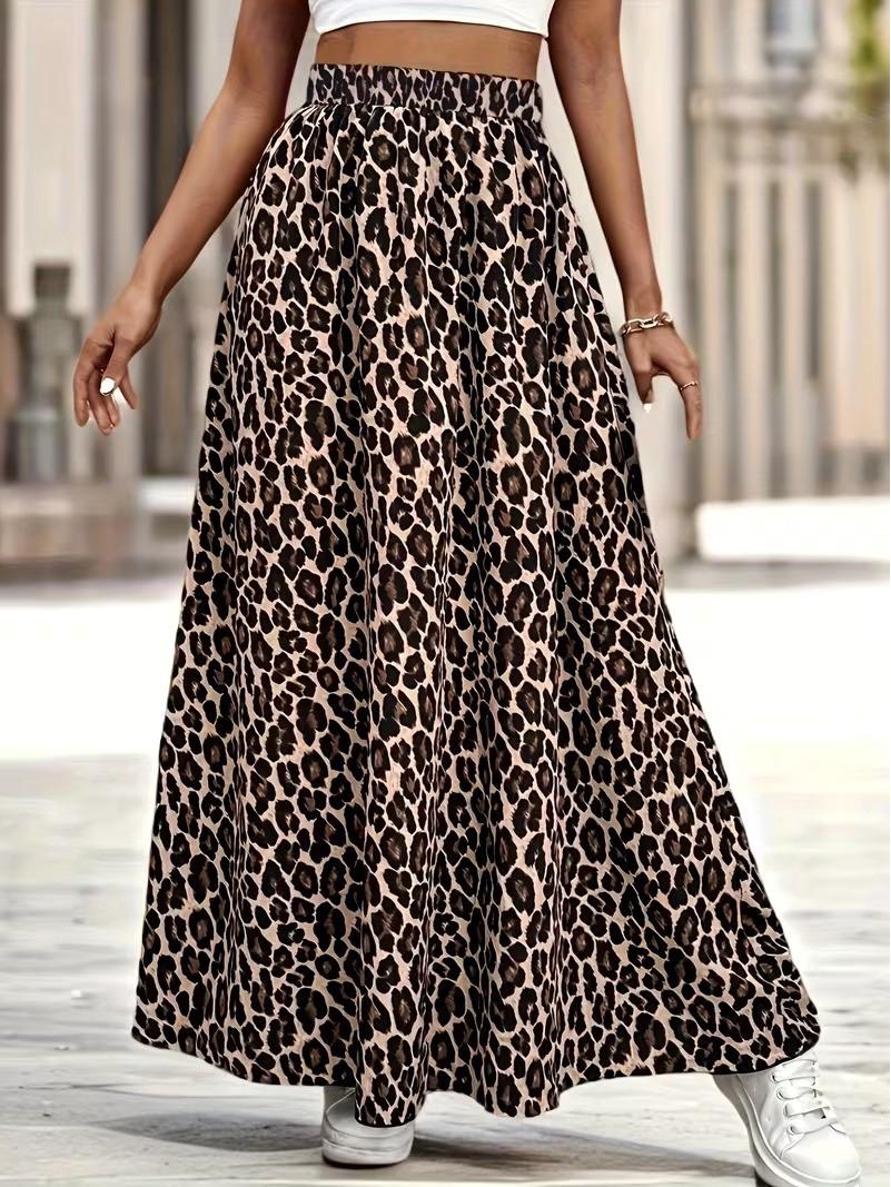 Elegant Leopard Print High-Waisted Skirt Women s Holiday Casual Long Dress XXL хаки
