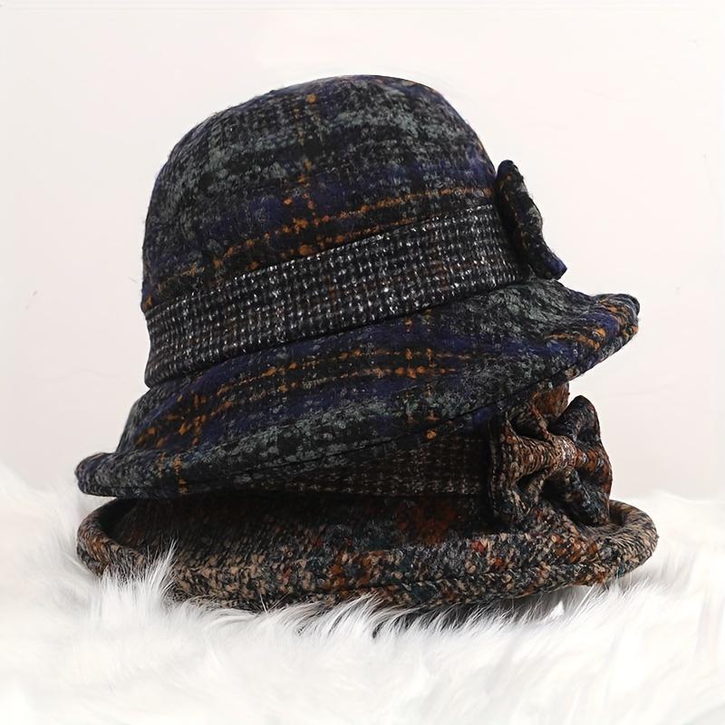 Autumn and Winter Knitted Bowknot Color Blocking Thickened Basin Hat, Casual Outdoor Sports Warm Wide Brimmed Bucket Hat