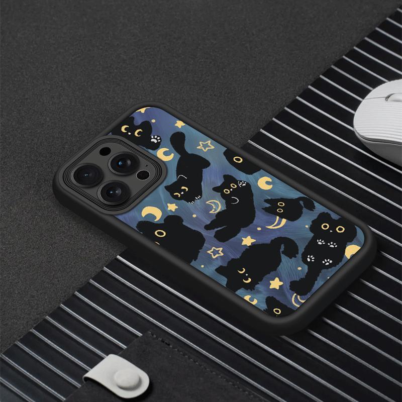 Sternenhimmel Schwarze Katze Neues Design Matt Frosted Niedliche Partner Handyhülle für iPhone 17 16 15 14 Plus 13 12 11 Pro Max Hülle