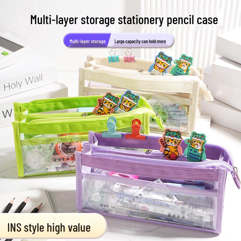 Large Capacity Transparent PVC Pencil Case with Six-Layer Storage–Stylish Stationery Box for Middle School Boys and Girls