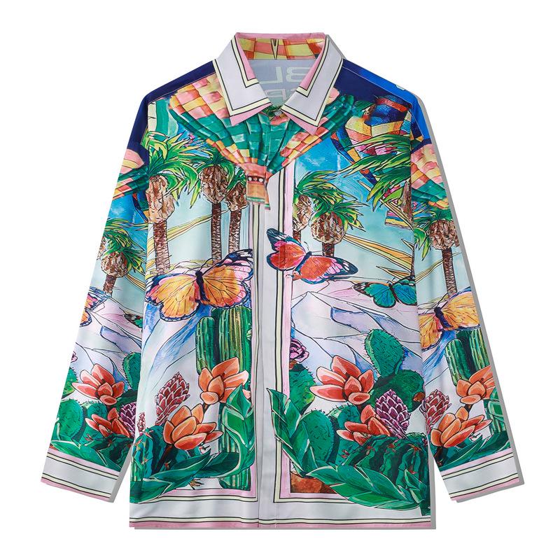 

Retro Print Butterfly Paradise Men s Casual Long Sleeve Beach Cardigan M