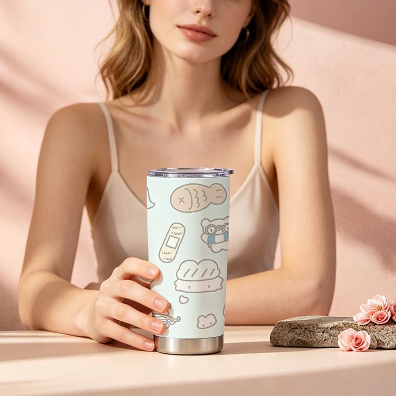 Car Tumbler 591ml Cat Bread Ghost Star Element Straw Cup Stainless Steel Tumbler Leakproof Tumbler Gift Cup Insulated Travel Cup Car Tumbler 591ml