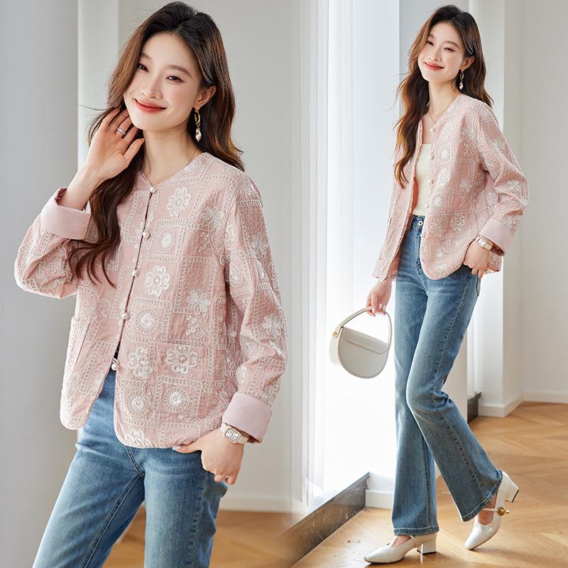 2025 Spring/Summer Women's Loose-Fit Embroidered Jacket: New Chinese Retro Style, Round Neck, Outerwear SP6057