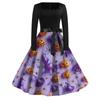Women's Casual Fashion Halloween Printed Square Neck Vintage Dress