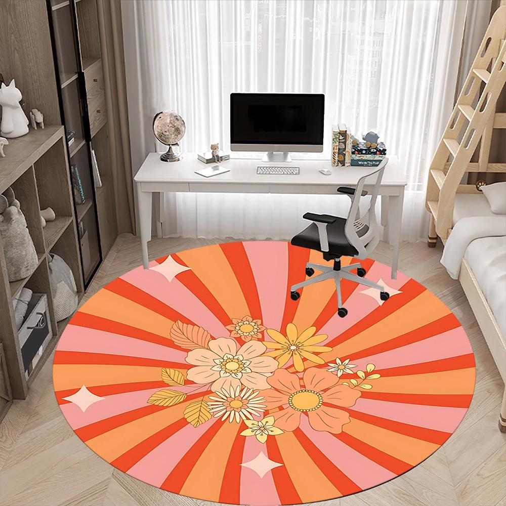 1pc Floral Burst Office Round Area Rug,  Mat Suitable For Office, Under Office Chairs Bedroom Living Room Home Decor, Room Deco