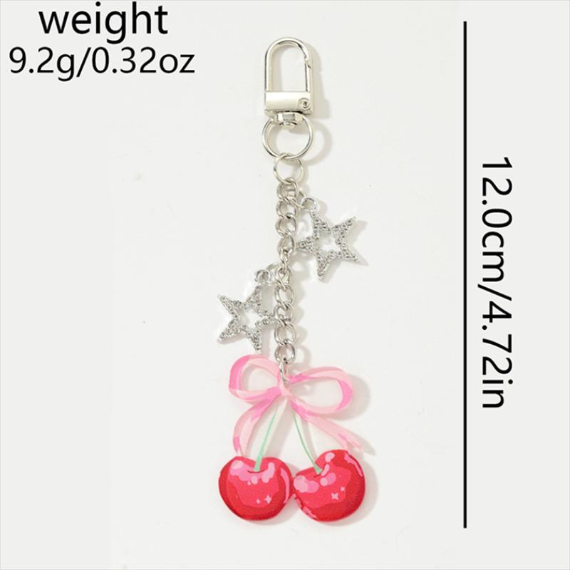 Modny Uroczy Breloczek z Kokardką, Wiśnią, Truskawką, Wisiorek do Telefonu, Łańcuszek do Torebki, Dekoracja Plecaka, Uroczy Breloczek z Serduszkiem, Gwiazdką, Kluczyki, Prezenty