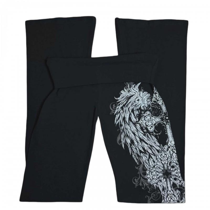 Y2K Gothic Cross Print Flared Pants Women Streetwear Casual Yoga Trousers