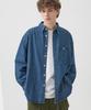 TRILLION Stone Washed Oversized Denim Long Sleeve Shirt (Middle Blue)