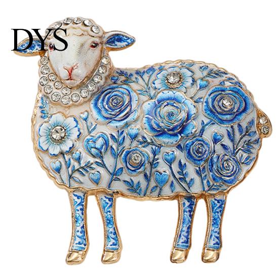 Alloy Lapel Pin Rhinestone Floral Lamb Brooch for Women, Flower Sheep Pin, Animal Jewelry Clothing Suits Scarves Bags