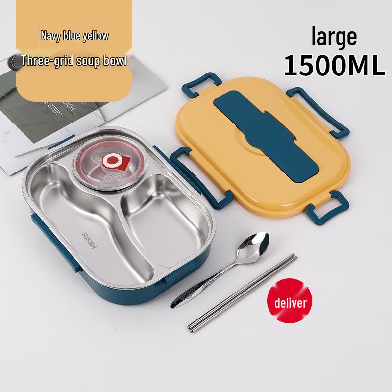 Fiambrera Bento Portátil de Acero Inoxidable 304 con Separadores – Gran Capacidad, Diseño de Hebilla Cuadrada, Estilo Nórdico para Estudiantes