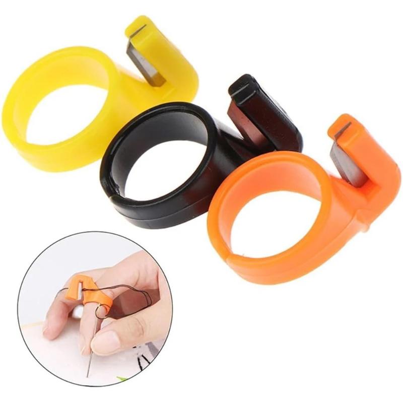 5pcs Sewing Thimble Thread Cutter Rings Anti-slip Plastic Finger Blade Tools for Hand Sewing DIY Craft Embroidery Use