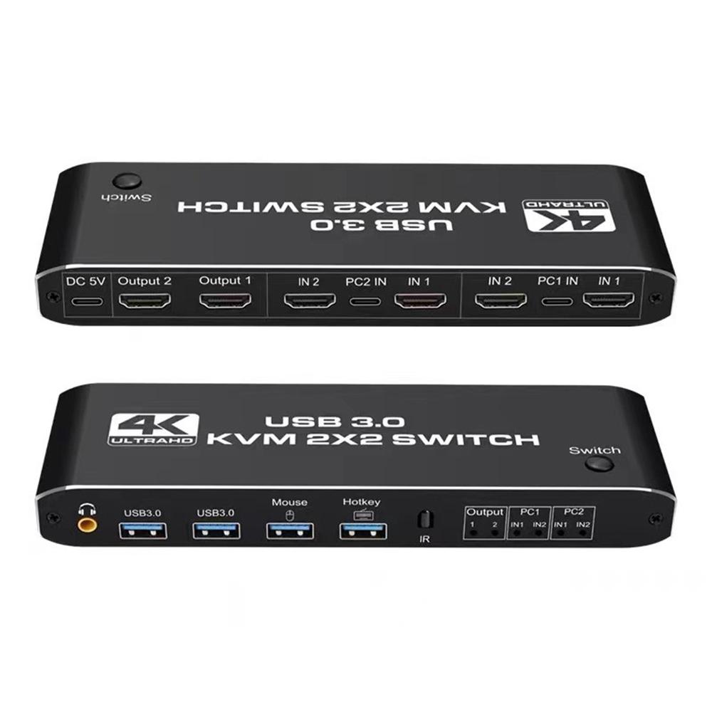 

K3 4K 60 Гц KVM-перемикач 2 входи 2 виходи для двох моніторів HDMI USB 3.0 аудіоекстрактор з 3,5 мм роз ємом As Shown A