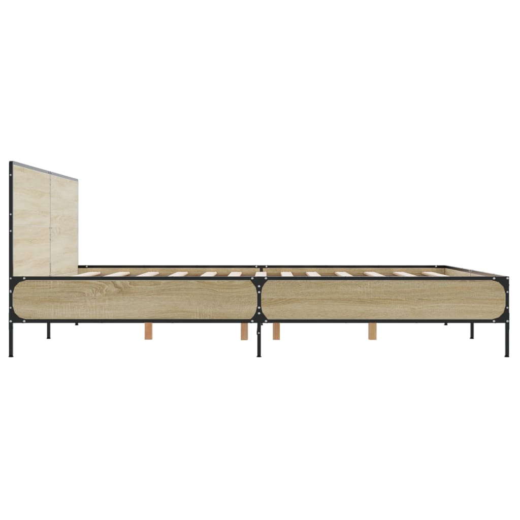 Bed Frame In Sonoma Oak Finish 200 X 200 Cm Made of Engineered Wood and Metal
