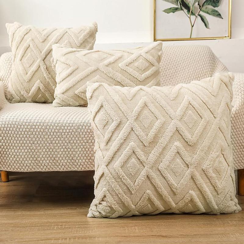 Pillow Geometric Cover Plush Material  And Logo Living Room Sofa Home Decor