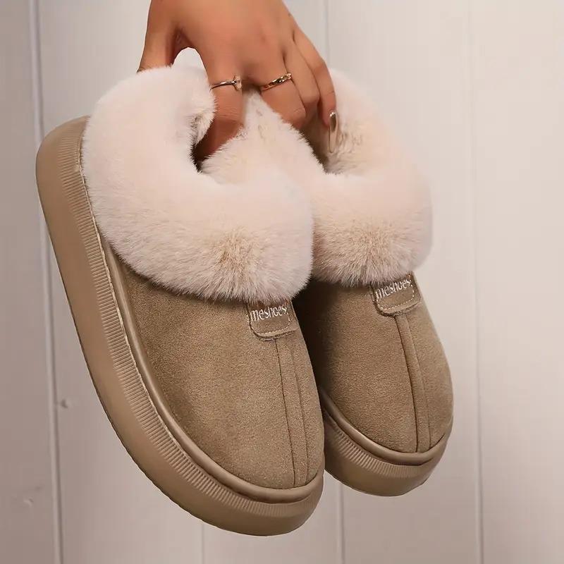 Woman Casual Platform Fluffy Slippers Faemale Fashion Plush Warm Cotton Shoes Couples Comfort Thick Soled House Warm Slippers