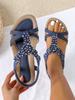Rutschfeste Sandalen mit flachem Absatz und Strasssteinen Vielseitige Sandalen Blumen-Flachstrand-Schuhe Strassstein Rutschfest