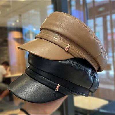 Octagonal Hat for Women  Spring and Autumn Literary Temperament Flat Top Navy Hat  Small Duck Tongue Newsboy Hat with Face