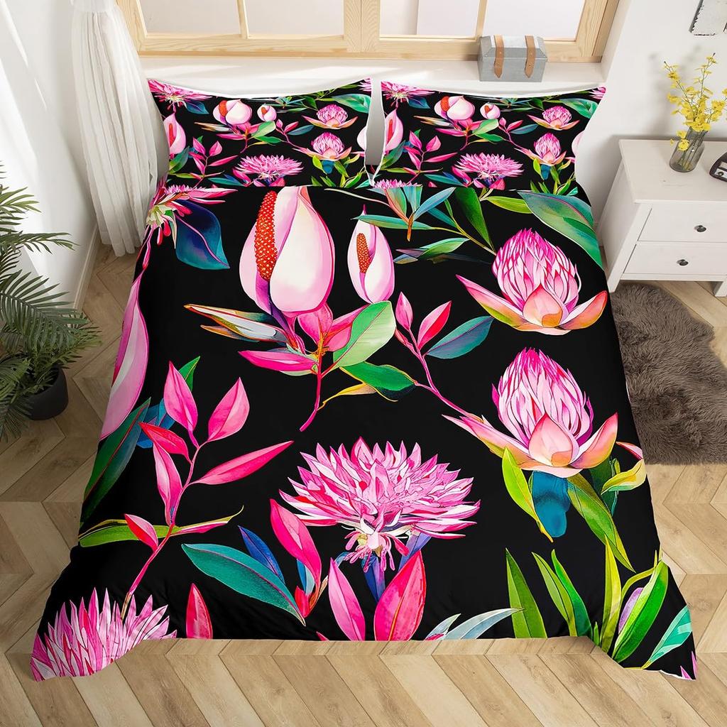 Tropical Flower Hibiscus Duvet Cover Full For Boy Girl Botanical Floral Bedding Set Rustic Romantic Boho Flowers Comforter Cover