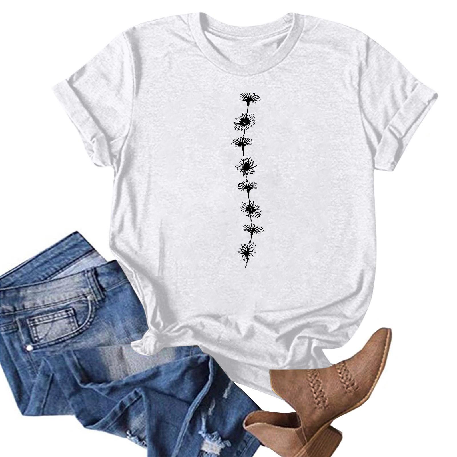 

Жіноча модна повсякденна літня зручна блузка з круглим вирізом і коротким рукавом з принтом XL білий