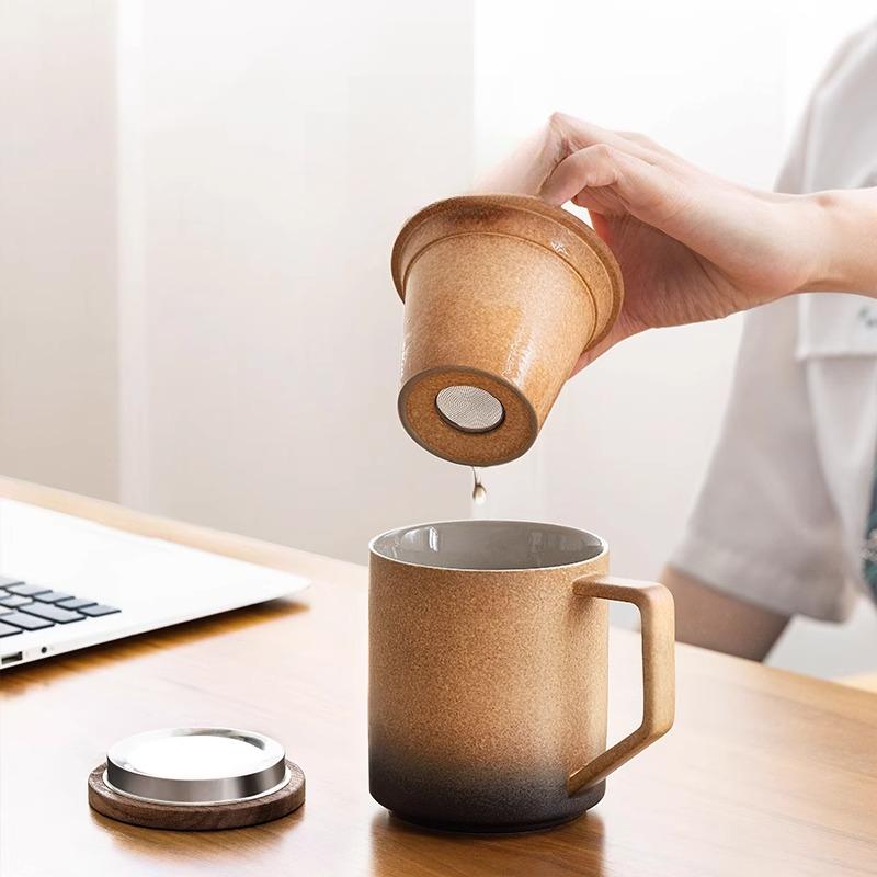 Ceramic Tea Mug with Lid Filter Mug Women Men Office Tea Separation Cups