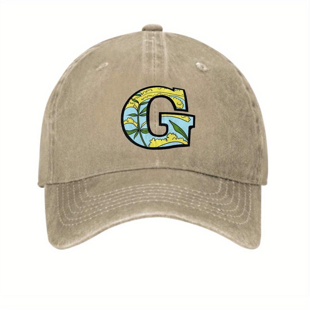 Classic Faded Baseball Cap  Adjustable Dad Hat Featuring a Vintage G Letter in Dark Charcoal Grey This Unisex Hat Is Perfect