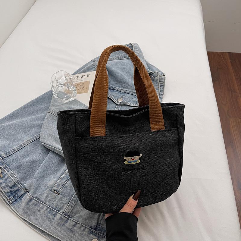 

Embroidered Thickened Handbags for Women Outing Portable Simple Ladies Tote Mom Bag Large Capacity Female Work Lunch Bag Bento чёрный