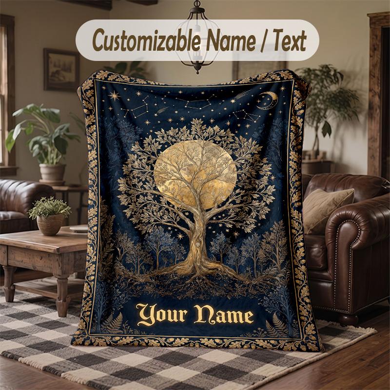 Starry Night Journey Theme Throw Blanket Custom Name Text Personalized Blanket Soft Cozy Blanket for Home Sofa Bed