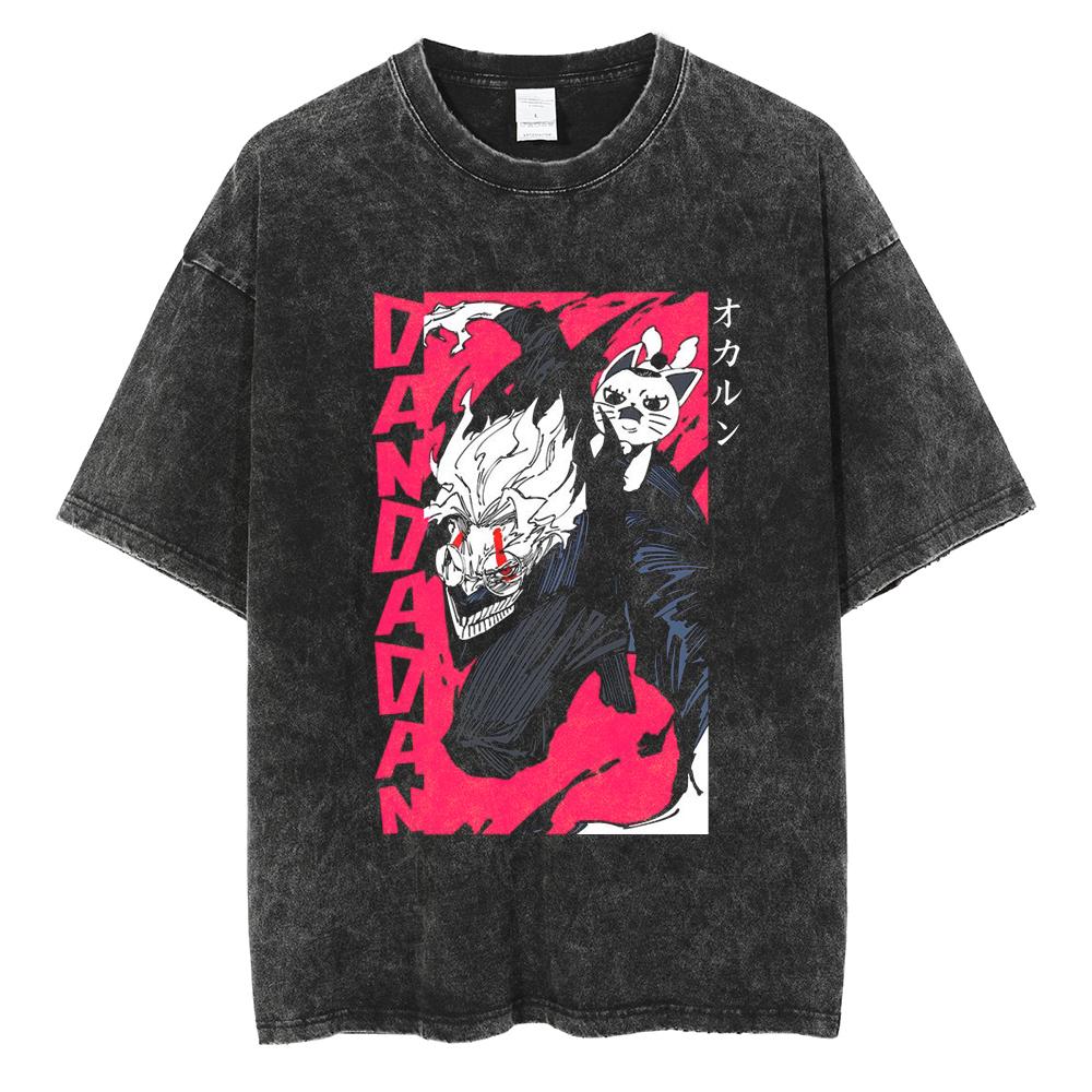 Anime Dandadan Ayase Momo Okarun Camiseta Estampada Hombre Camisetas de Algodón Lavado Camiseta Casual Oversize Harajuku Hombre Tops de Manga