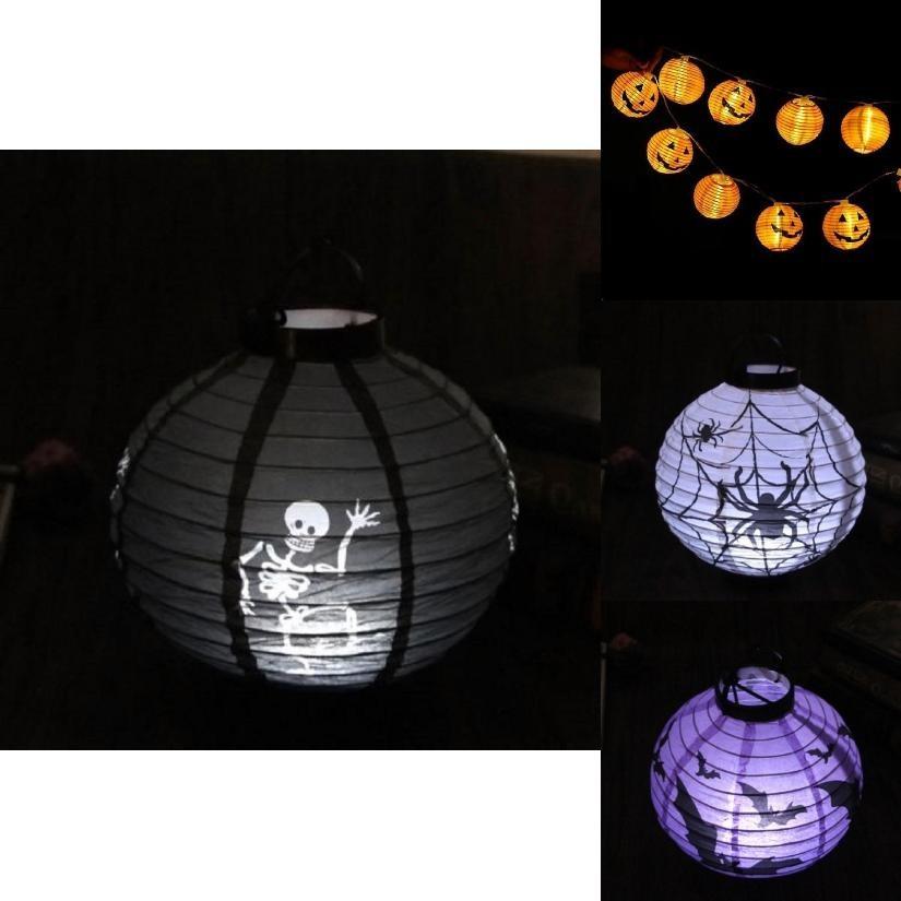Hochwertige LED Papierkürbislaterne mit Spinne und Fledermaus für Halloween-Partydeko