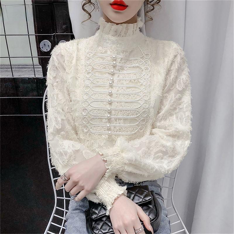 Eleganckie damskie bluzki letnie codzienne damskie topy damska koronkowa koszula bluzka koszula damska bluzki top z długim rękawem damski mujer