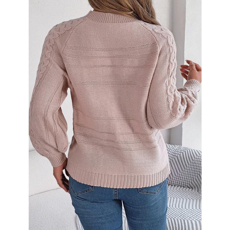 Neuer einfarbiger Pullover mit gedrehten Knöpfen und Laternenärmeln für Damen im Herbst und Winter