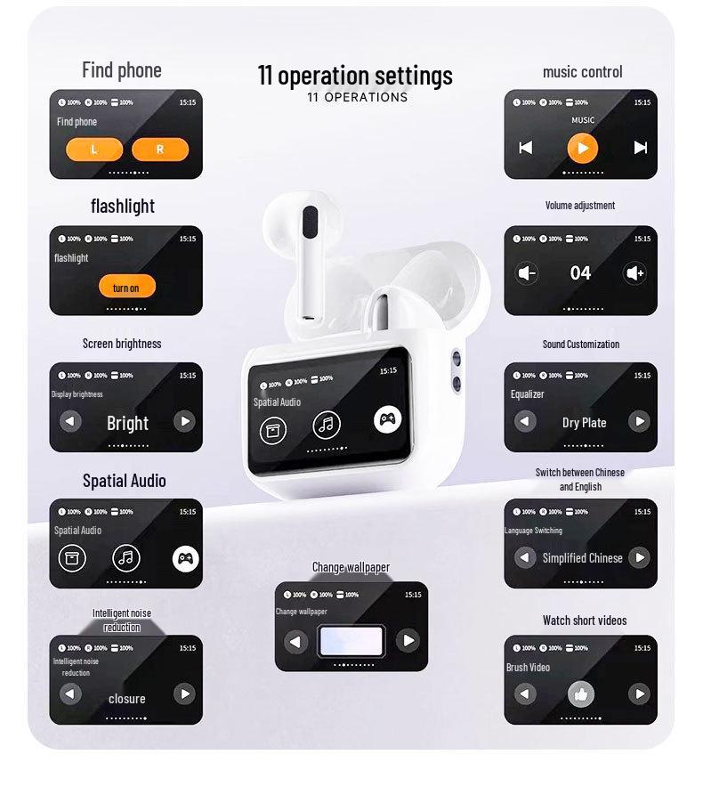 A11PRO Bluetooth TWS Earphones: Smart Touch, Color Screen, Noise Cancelling, Long Battery Life, Wireless, Multifunctional.
