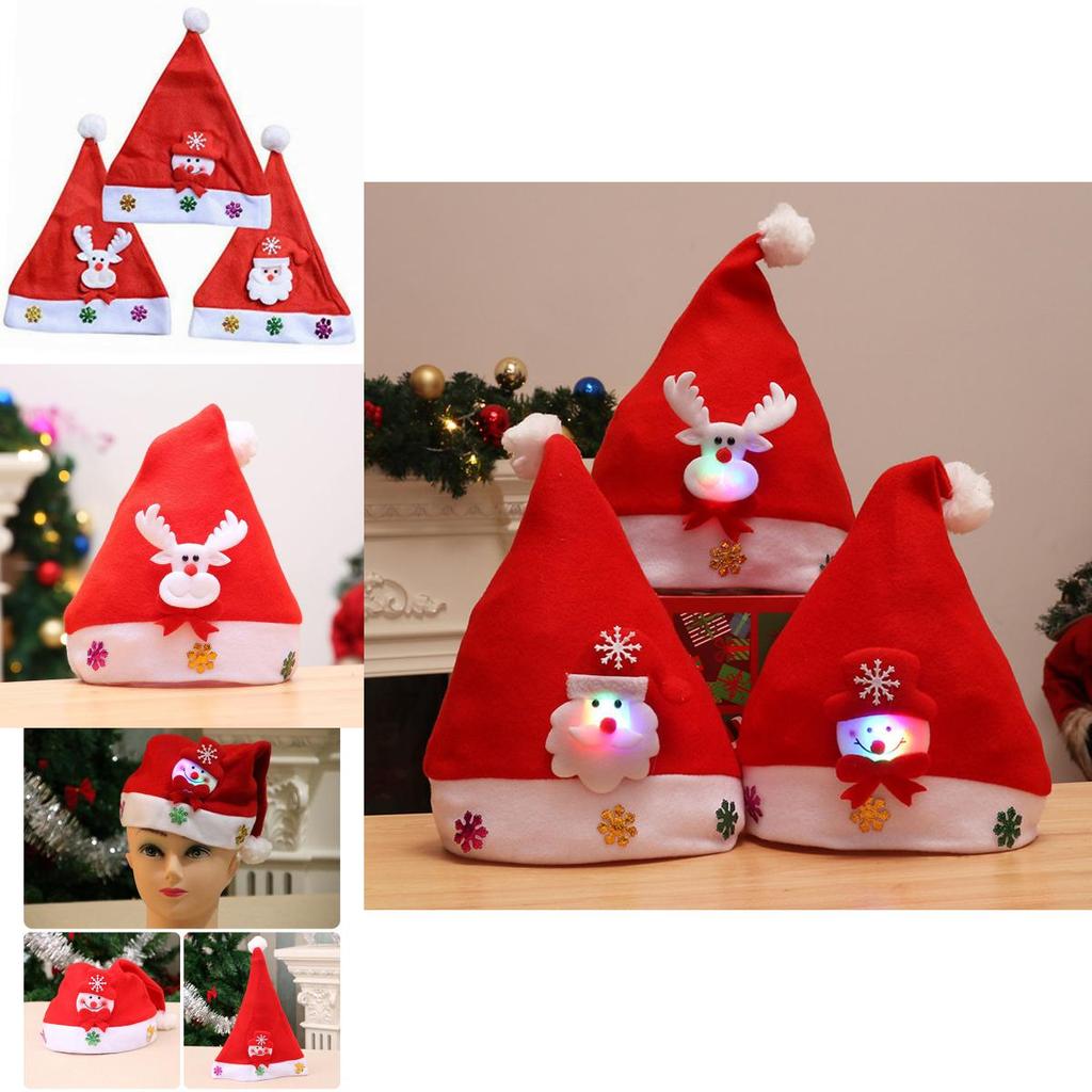 Festive Led Light Kids And Adult Christmas Hat Featuring Santa Claus Snowman Design
