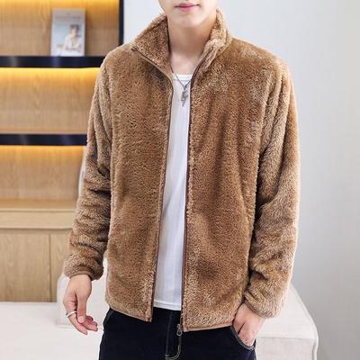 Giacca da uomo larga Autunno Inverno Abbigliamento Gioventù Collo alto Giacca di velluto double-face Colore solido Top in pile polare