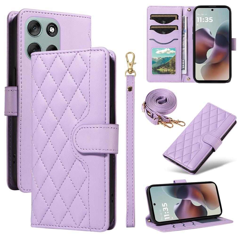 For Motorola Moto G56 5G Wallet Case Rhombus Leather Phone Cover with Strap
