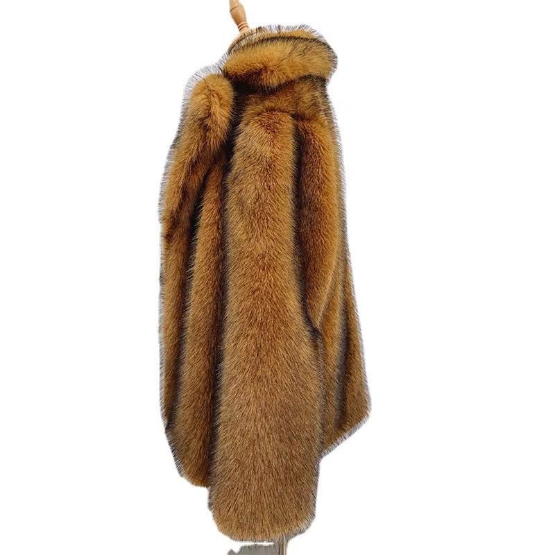 Eco-Friendly Faux Fur Mid-Length Women's Coat - Warm Winter 2025 European & American Style